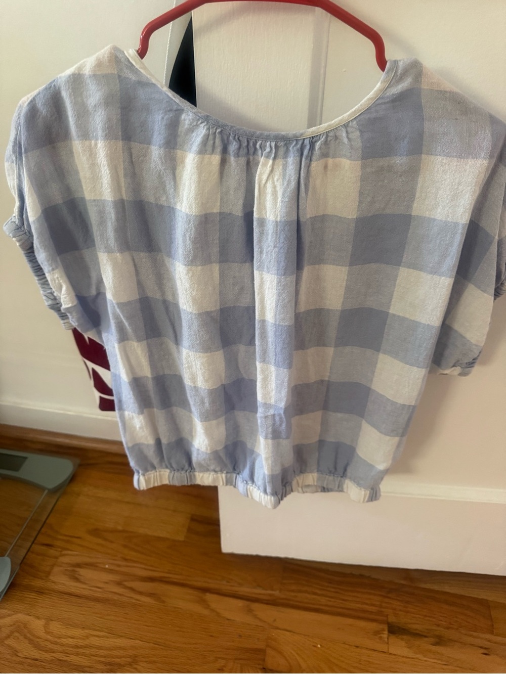 Madewell Blue and White Gingham Short Sleeve Blouse